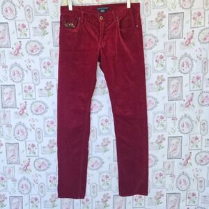 Vintage Y2k Ralph Lauren Red Corduroy Pants Women's Embroidered Equestrian Sz 8